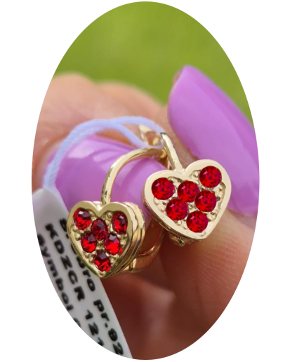 POZŁACANE KOLCZYKI DLA DZIEWCZYNKI WISZĄCE SERCA CZERWONE SREBRO