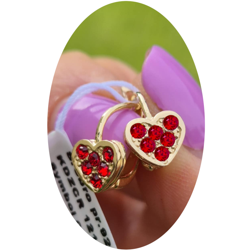 POZŁACANE KOLCZYKI DLA DZIEWCZYNKI WISZĄCE SERCA CZERWONE SREBRO