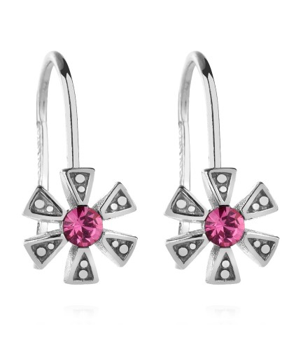 Kolczyki rodowane wiszące kwiatki różowe srebro 925