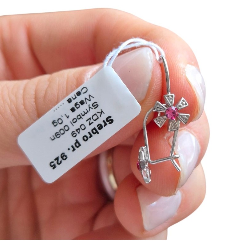 Kolczyki rodowane wiszące kwiatki różowe srebro 925