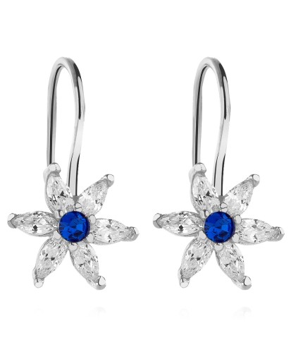 Srebrne kolczyki dla dziewczynki wiszące kwiatki granatowe srebro