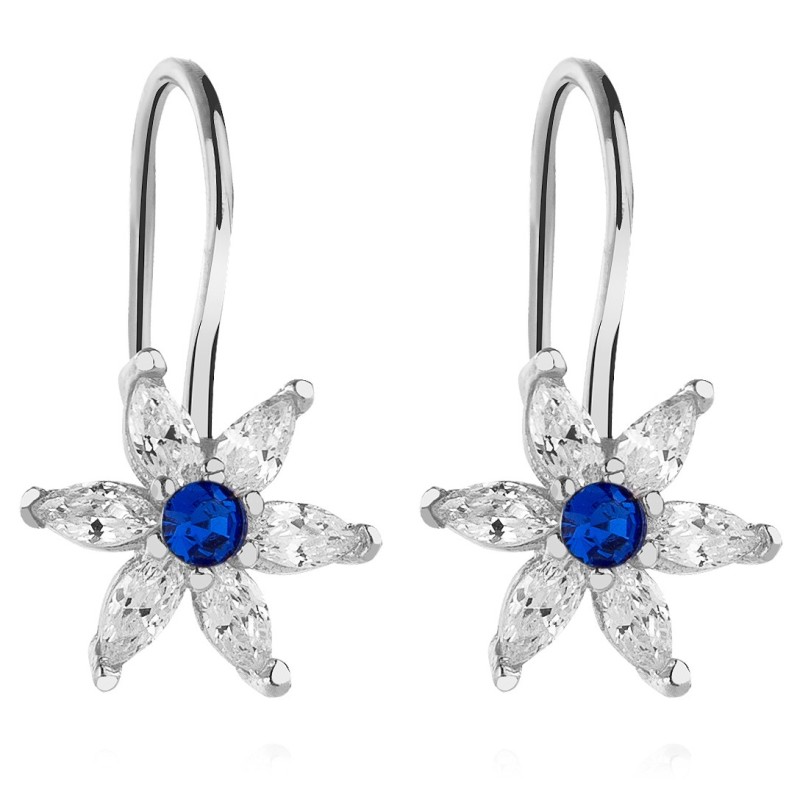 Srebrne kolczyki dla dziewczynki wiszące kwiatki granatowe srebro