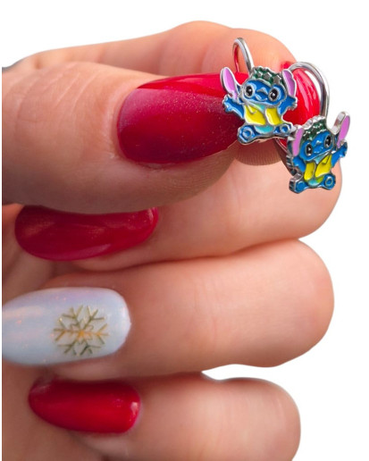 Kolczyki srebrne 925 z kolorową emalią – bajkowy motyw, bigiel francuski