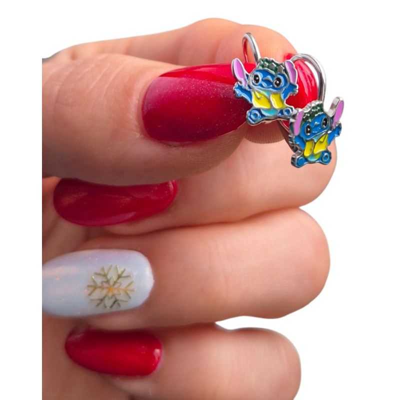 Kolczyki srebrne 925 z kolorową emalią – bajkowy motyw, bigiel francuski