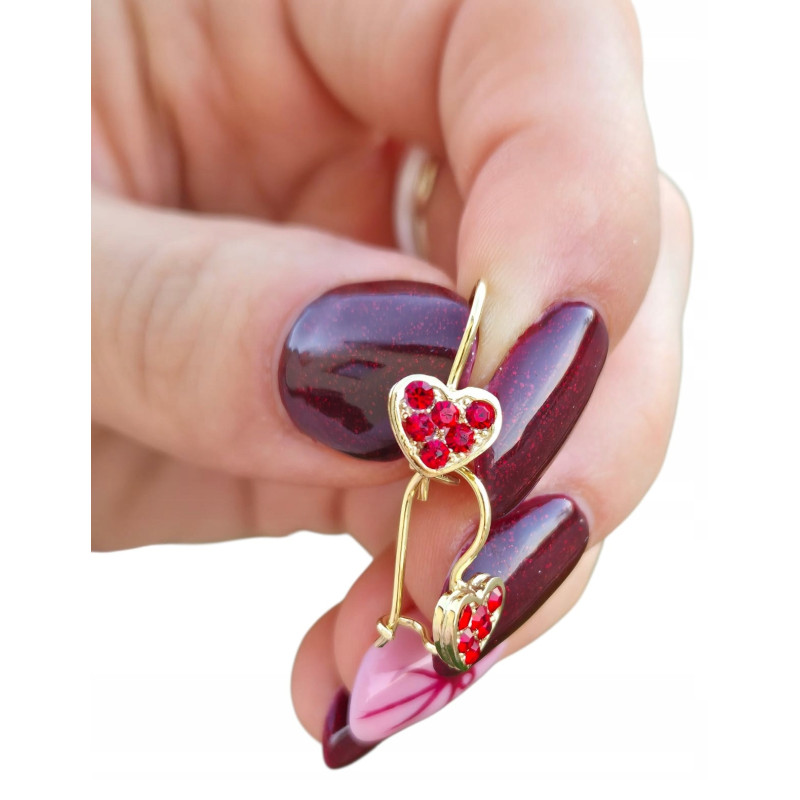 Pozłacane kolczyki serduszka wiszące, srebro 925, zamknięty haczyk