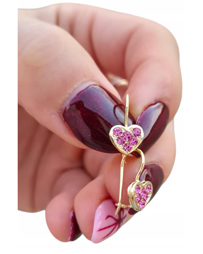 Kolczyki dziecięce serduszka wiszące, srebro 925 pozłacane