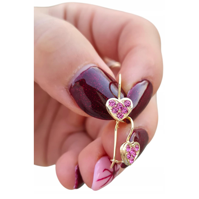 Kolczyki dziecięce serduszka wiszące, srebro 925 pozłacane