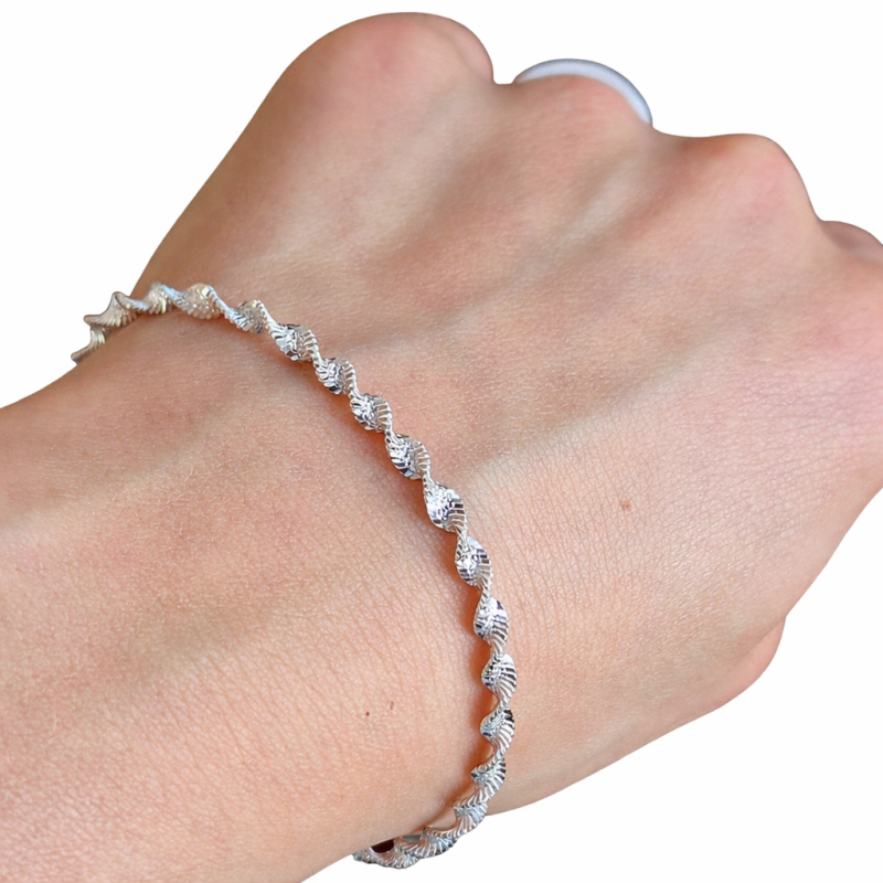 Bransoletka srebrna 925 skręcana taśma 19 cm | wysoki połysk