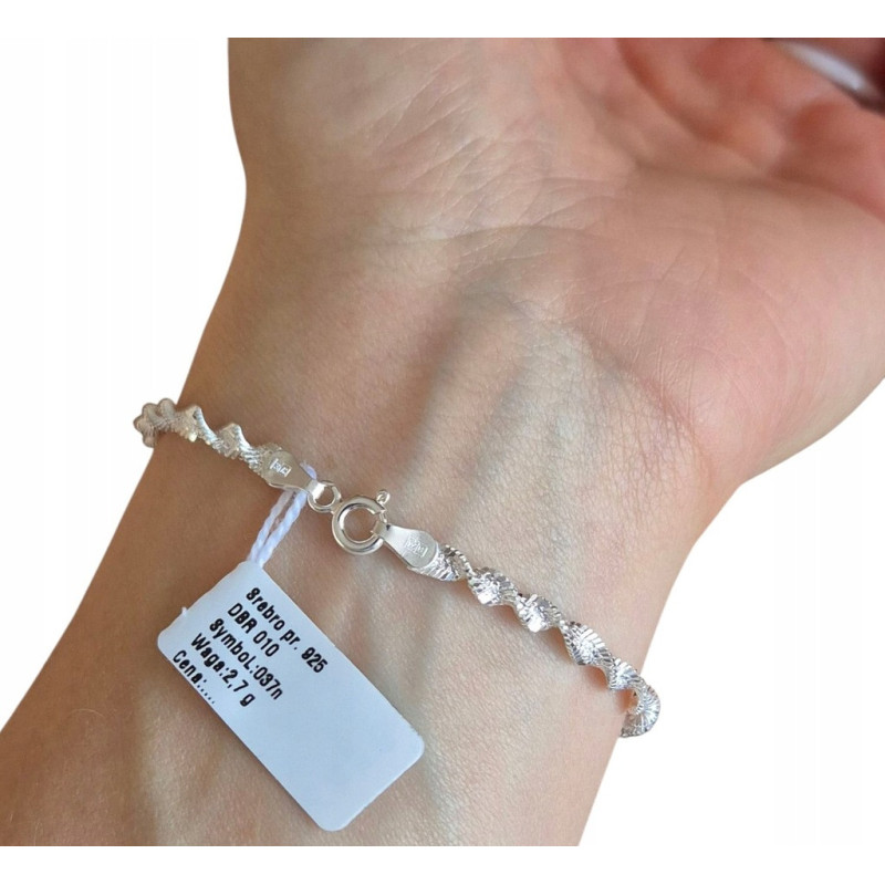 Bransoletka srebrna 925 skręcana taśma 19 cm | wysoki połysk
