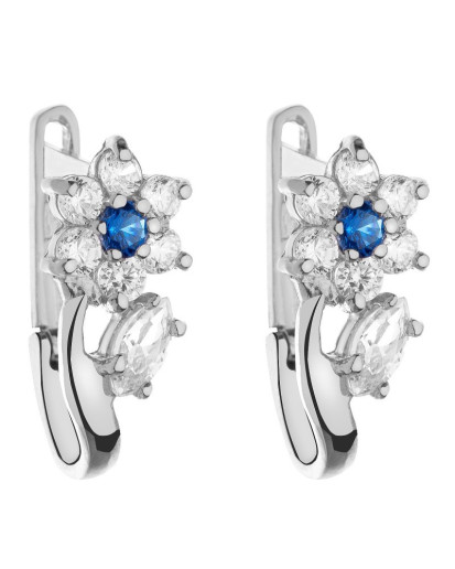 Kolczyki damskie srebro 925 rodowane – kwiatki, cyrkonie, zapięcie angielskie