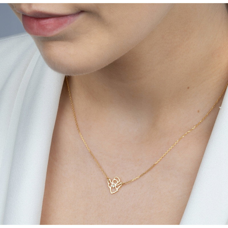 Naszyjnik celebrytka – Aniołek z cyrkonią | srebro 925 pozłacane 45 cm