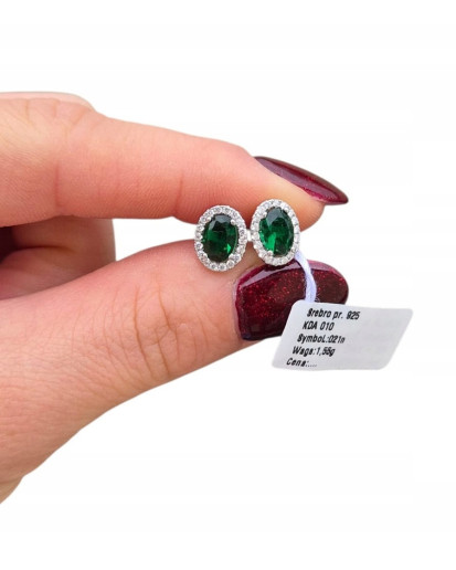 Kolczyki sztyfty srebro 925 rodowane zielona cyrkonia