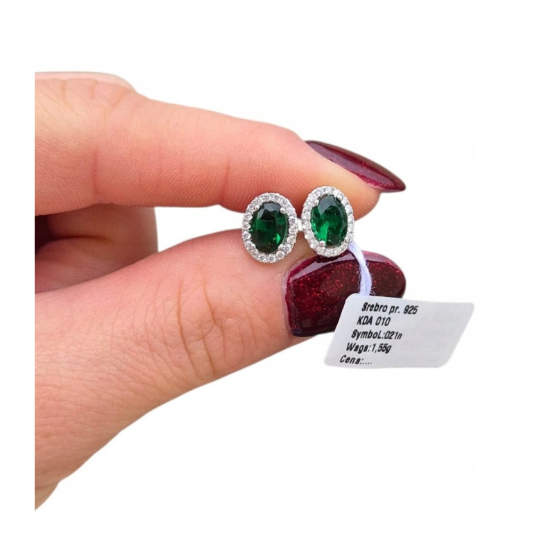 Kolczyki sztyfty srebro 925 rodowane zielona cyrkonia