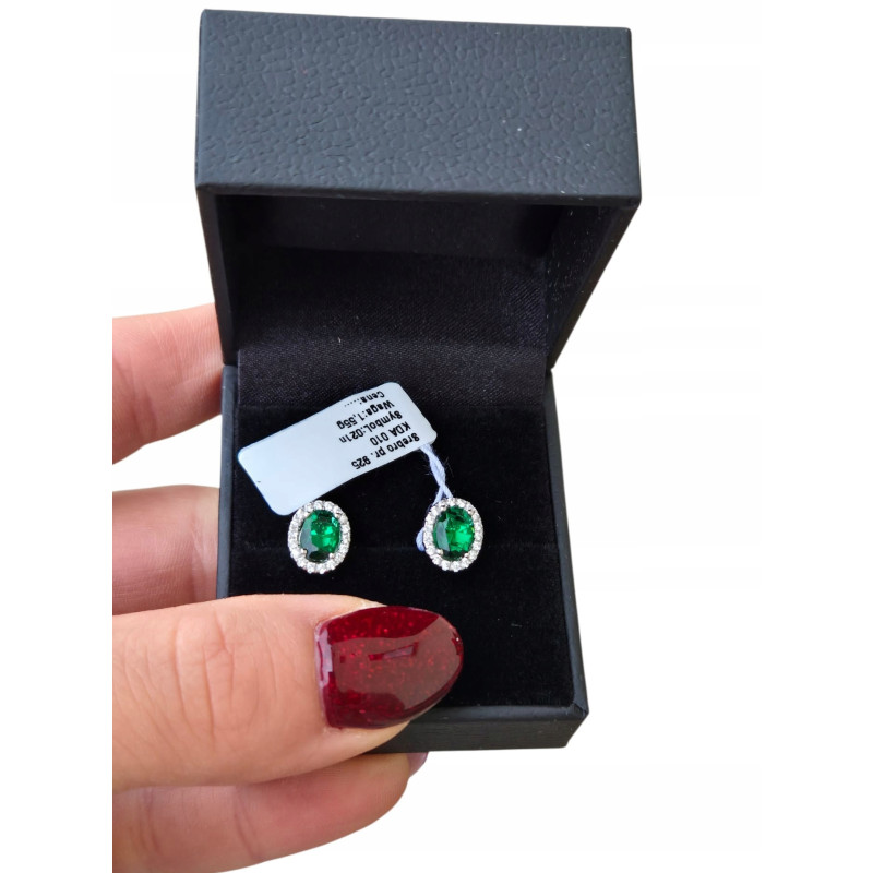 Kolczyki sztyfty srebro 925 rodowane zielona cyrkonia