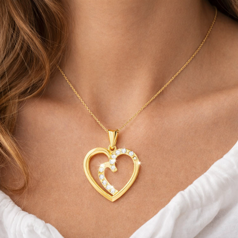 Złota zawieszka serce ze srebra 925 pozłacana z cyrkoniami AAA