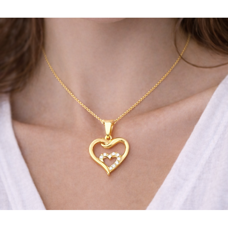 Złota Zawieszka Serce z Cyrkoniami AAA – Srebro 925 Pozłacane