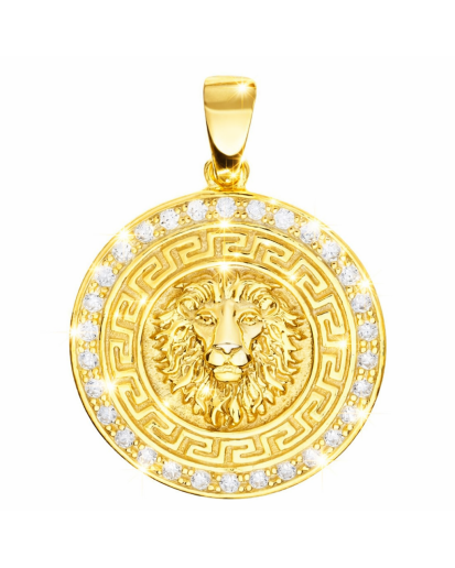 Pozłacana zawieszka Lew | Srebro 925 | Cyrkonie AAA | 19 mm