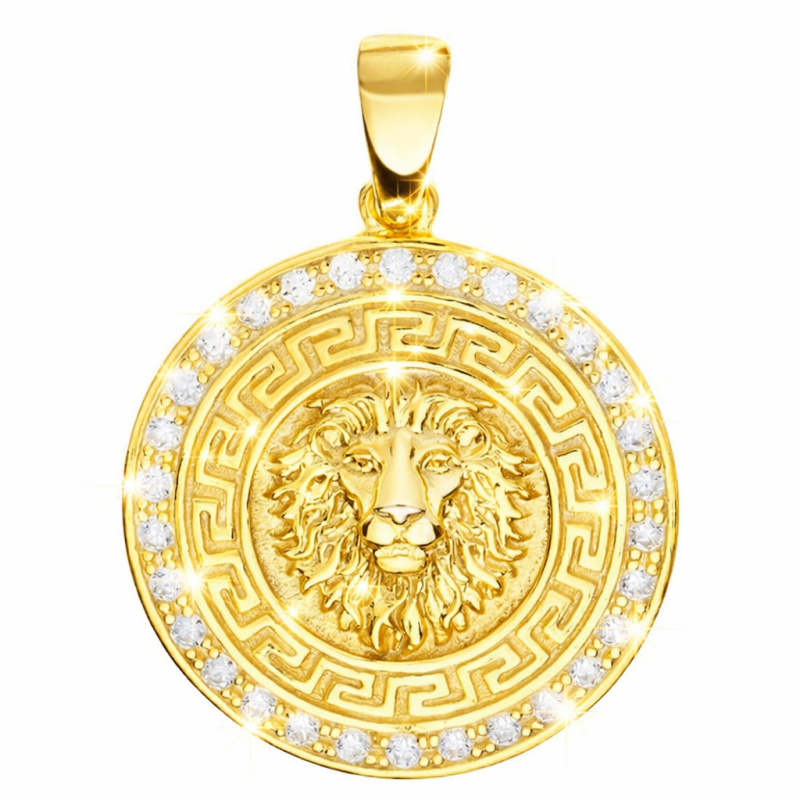 Pozłacana zawieszka Lew | Srebro 925 | Cyrkonie AAA | 19 mm