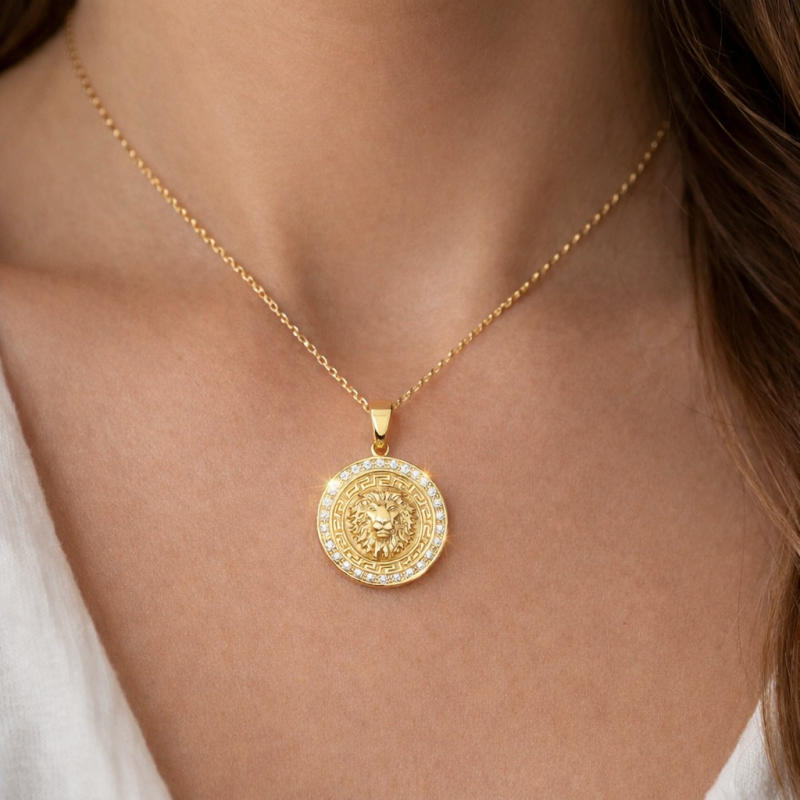 Pozłacana zawieszka Lew | Srebro 925 | Cyrkonie AAA | 19 mm