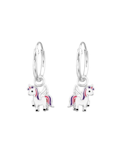 Srebrne kolczyki dziecięce jednorożce kółka wiszące kolorowe 925
