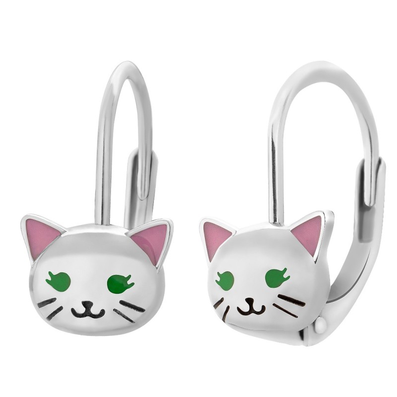 SREBRNE KOLCZYKI DLA DZIEWCZYNKI WISZĄCE KOTY KOTKI 925