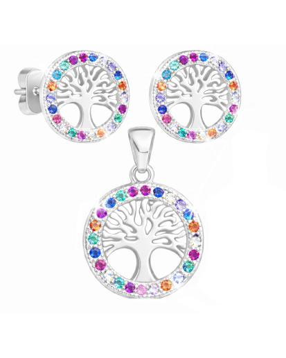 Srebrny komplet Drzewko Życia 925 rodowany z cyrkoniami AAA
