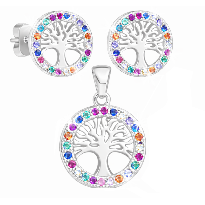 Srebrny komplet Drzewko Życia 925 rodowany z cyrkoniami AAA