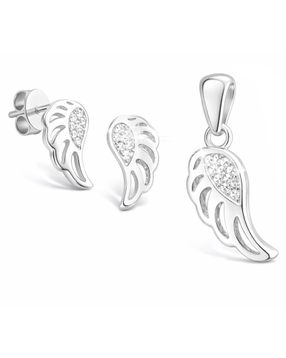 Srebrny Komplet Skrzydła Anioła 925 z Cyrkoniami AAA