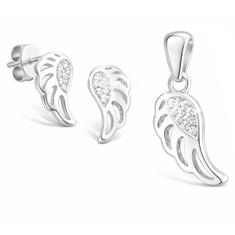 Srebrny Komplet Skrzydła Anioła 925 z Cyrkoniami AAA