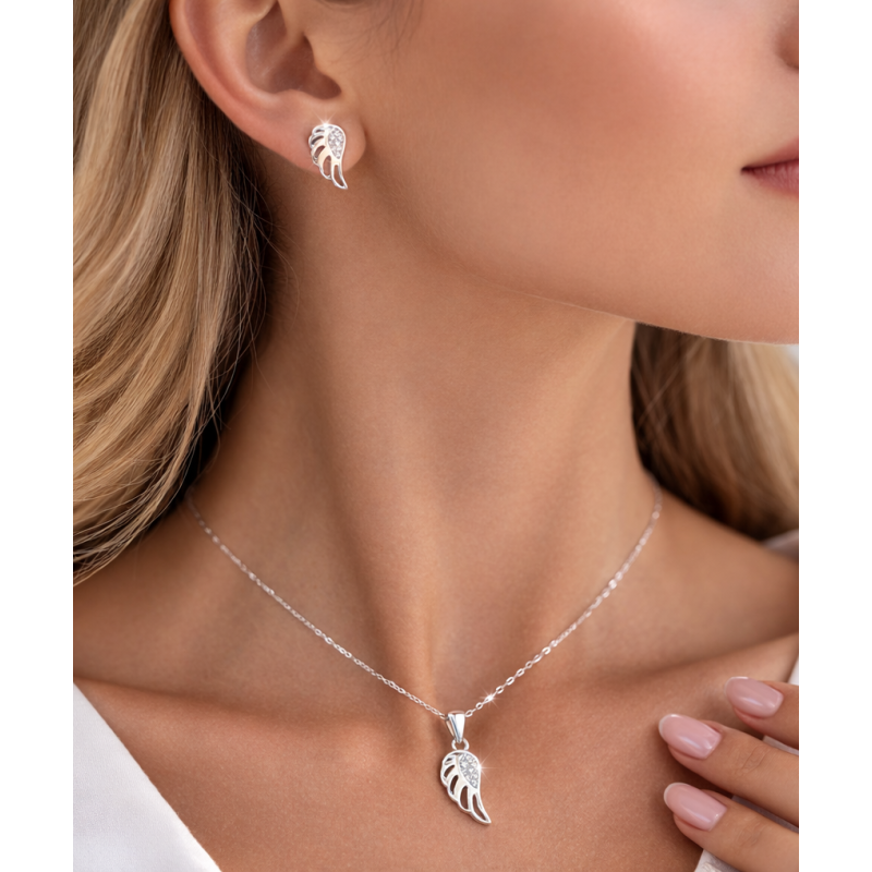 Srebrny Komplet Skrzydła Anioła 925 z Cyrkoniami AAA