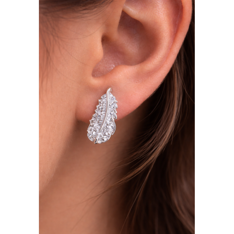 Srebrny komplet listek Ag 925 rodowany | Kolczyki sztyfty + zawieszka