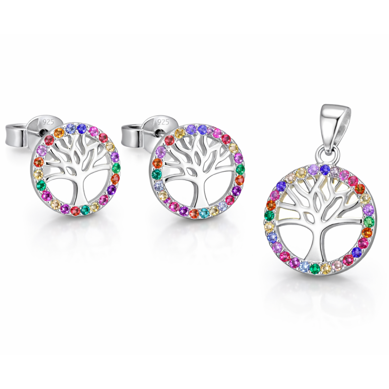 Komplet Drzewko Życia Ag 925 rodowany | Kolczyki sztyfty + zawieszka |