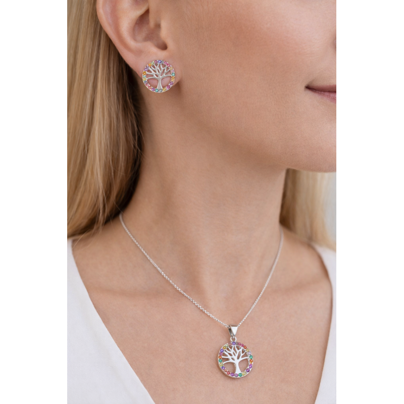 Komplet Drzewko Życia Ag 925 rodowany | Kolczyki sztyfty + zawieszka |