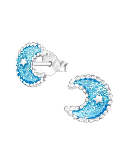 Srebrne kolczyki dziecięce księżyce sztyft emaliowane 925