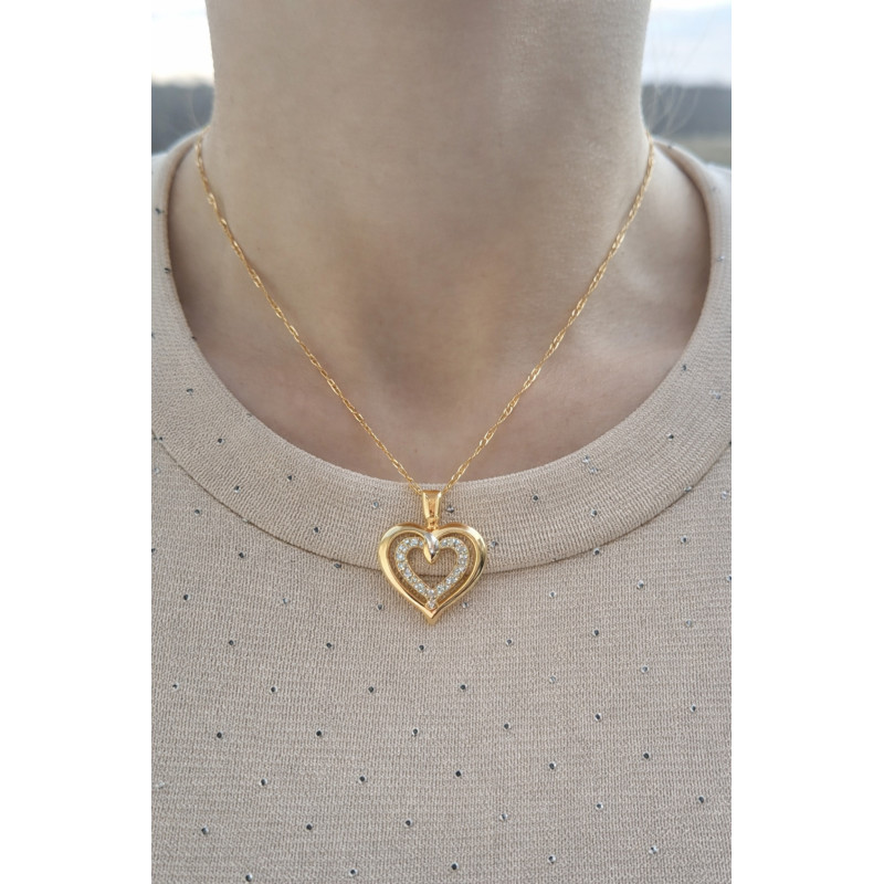Naszyjnik pozłacany srebro 925 Singapur – serce z cyrkoniami