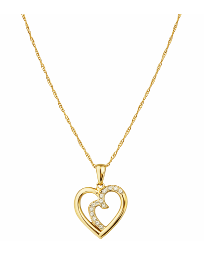 Naszyjnik pozłacany srebro 925 Singapur – podwójne serce z cyrkoniami