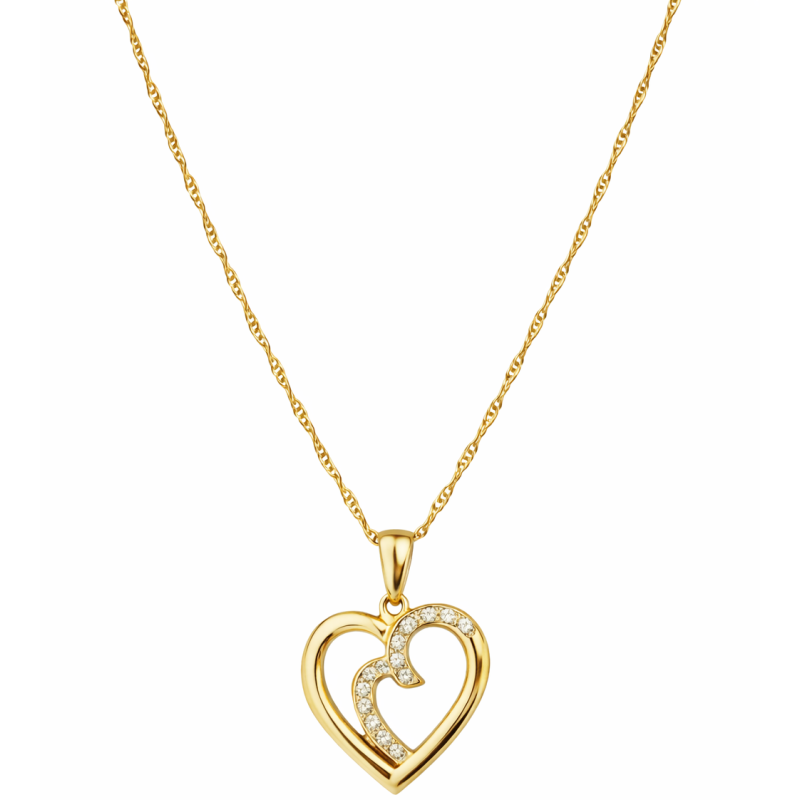 Naszyjnik pozłacany srebro 925 Singapur – podwójne serce z cyrkoniami