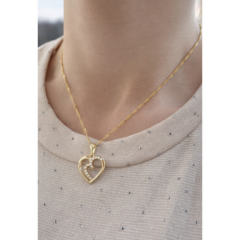 Naszyjnik pozłacany srebro 925 Singapur – podwójne serce z cyrkoniami