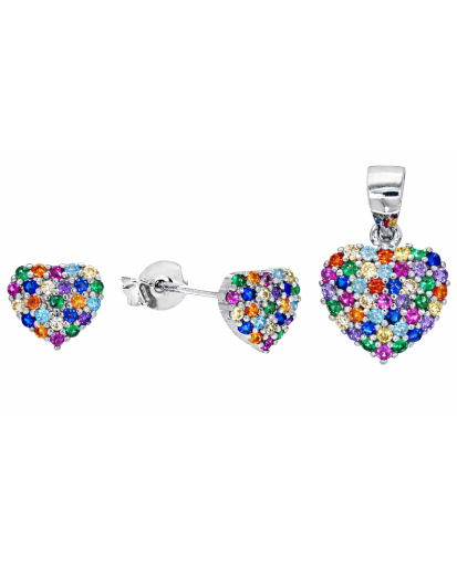 Srebrny komplet 925 rodowany z cyrkoniami – kolczyki sztyft i zawieszk