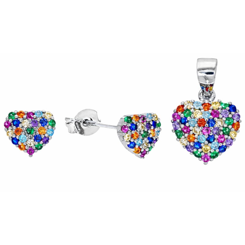 Srebrny komplet 925 rodowany z cyrkoniami – kolczyki sztyft i zawieszk