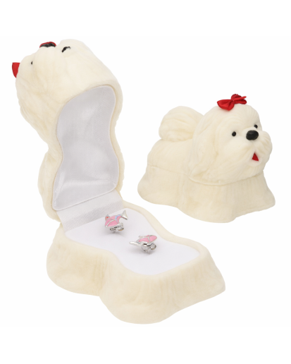 Pudełko welurowe kremowy piesek na kolczyki lub pierścionek