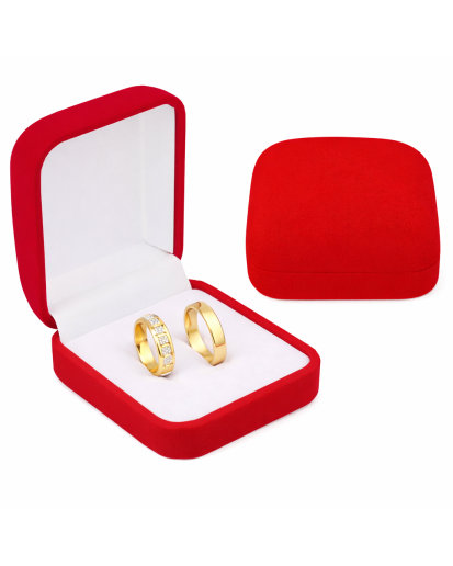 PUDEŁKO CZERWONE WELUROWE NA OBRĄCZKI ŚLUBNE , KOLCZYKI