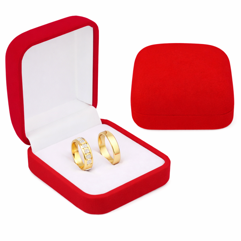 PUDEŁKO CZERWONE WELUROWE NA OBRĄCZKI ŚLUBNE , KOLCZYKI