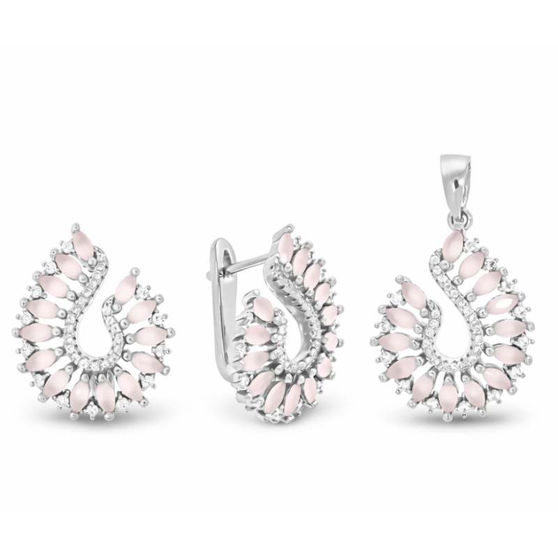 Komplet srebrny 925 z mlecznymi cyrkoniami