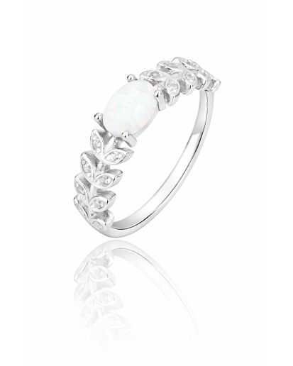 Srebrny pierścionek rodowany 925 z białym opalem | Damski