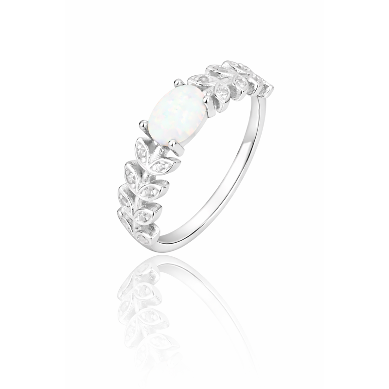 Srebrny pierścionek rodowany 925 z białym opalem | Damski