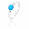 Pierścionek srebrny 925 rodowany– niebieski opal i cyrkonie | Rozmiar