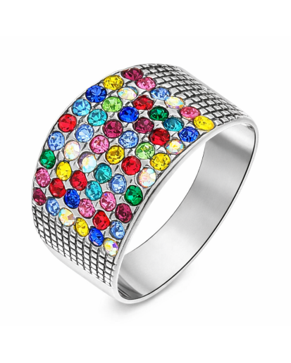 Srebrny pierścionek oksydowany z cyrkoniami AAA multicolor