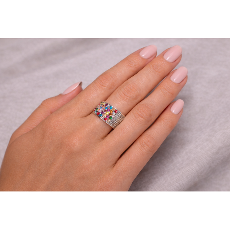 Srebrny pierścionek oksydowany z cyrkoniami AAA multicolor