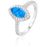 Pierścionek srebrny 925 z niebieskim opalem markiza i cyrkoniami